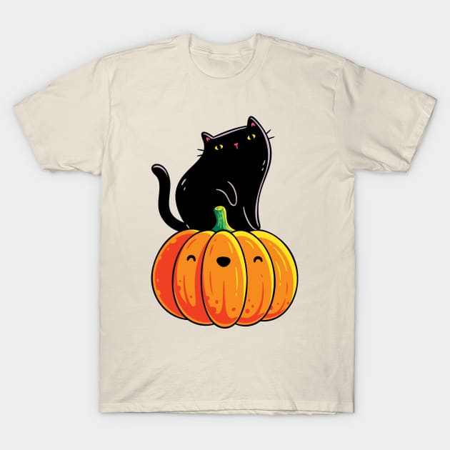 Black Kitten on a Pumpkin T-Shirt by LydiaLyd